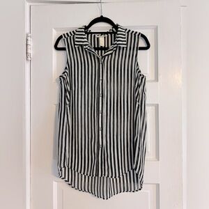 H&M Black and White Striped Semi Sheer Button Down Sleeveless Blouse
